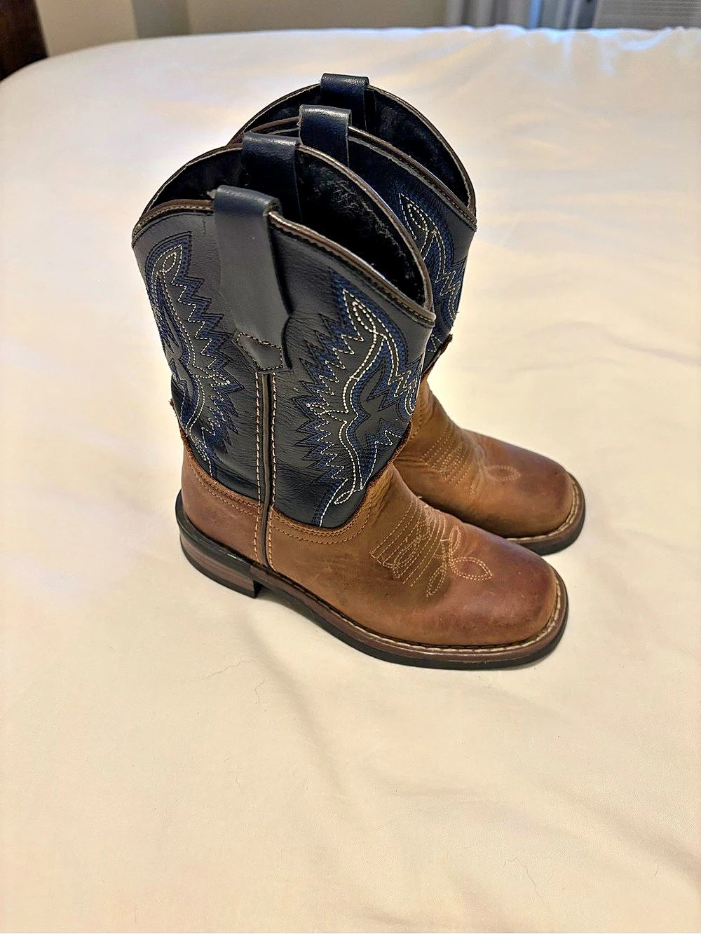 JB Dillon Little Kids' Wrangler Brown and Denim Blue Shyloh Western Boot Shyloh